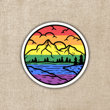 Load image into Gallery viewer, Gay Pride Mountainscape Flag Sticker