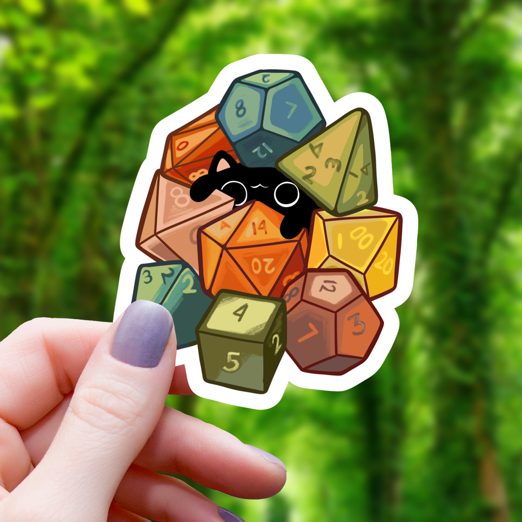 Cat Amongst Polyhedral Dice Sticker - 3