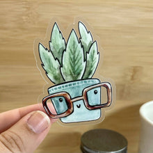 Load image into Gallery viewer, Succulent in Blue Pot with Glasses Clear Sticker, 2.5-inch