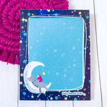 Load image into Gallery viewer, Kitty Reading on the Moon Charity Notepad 4.25&quot; x 5.5&quot;