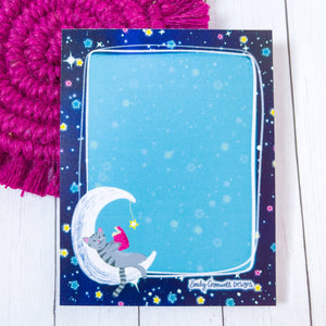 Kitty Reading on the Moon Charity Notepad 4.25" x 5.5"
