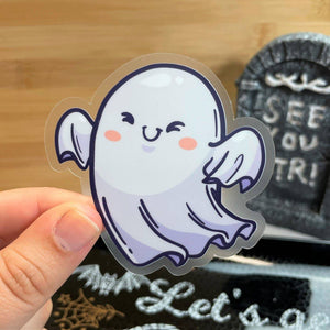 Happy Ghost Clear Sticker, 3-inch