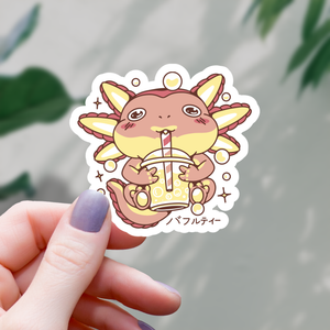 Axolotl Drinking Boba Tea Sticker - 3"