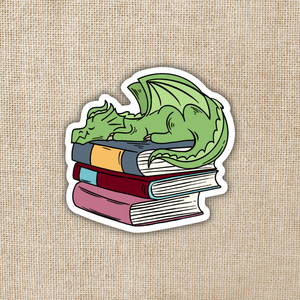 Dragon Sleeping on Book Pile Sticker