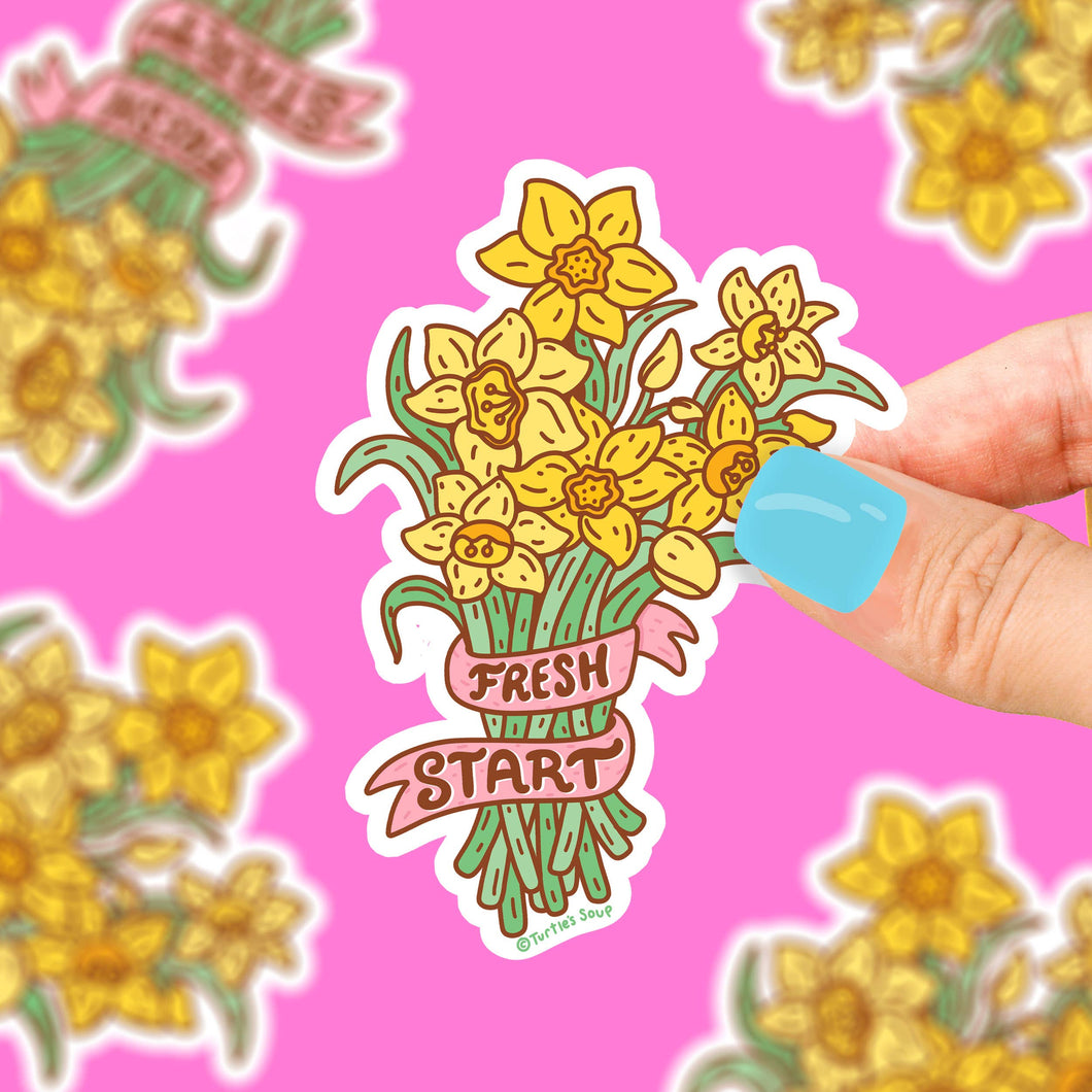 Fresh Start Daffodil Yellow Springtime Flower Vinyl Sticker