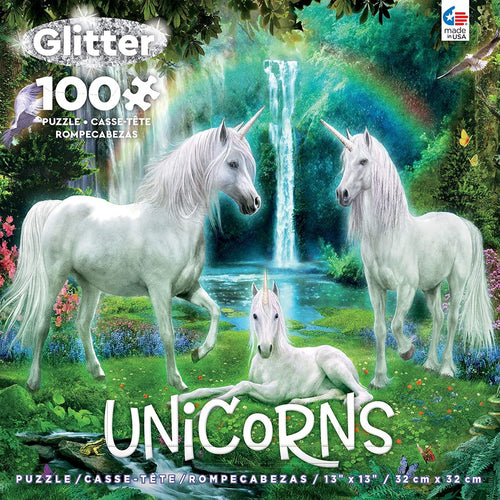 100 Piece Puzzle Unicorns Waterfall Glitter